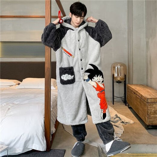 Commander Bear men's pajamas coral velvet warm winter thickened velvet cartoon hooded nightgown long youth home suits nightgown trousers suits men 6231 10XL m 70-100Jin [Jin equals 0.5 kg]