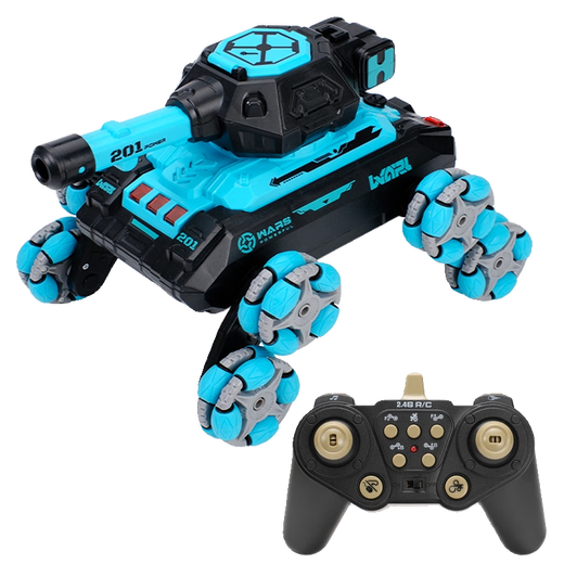 Tanks that can fire water bombs. Eight-wheel stunt remote control car can fire guns against transformed electric vehicles. Children's toys boys. [Blue] Four-wheeled water bomb tank [Spray + Sound Recommended [2 lithium batteries + 20,000 water bombs]