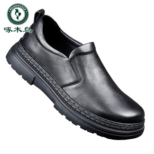 Woodpecker Men's Casual Leather Shoes Genuine Leather Wide Fat Feet Big Toe Toe Layer Cowhide Car Stitching Loose Men's Shoes Business Work Shoes Black-Four Seasons 42