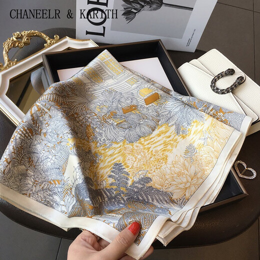 Chaneelr / Karith Silk Buff for Women 2025 Nueva bufanda bufanda decorativa Mulberry Silk Sail Light Light Luxury Luxury Smare Square For Girlfriend Tropical Jungle