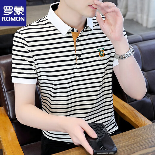 Romon High-End Authentic Herren-T-Shirt-T-Shirt kurzärmelig halbärmelig.