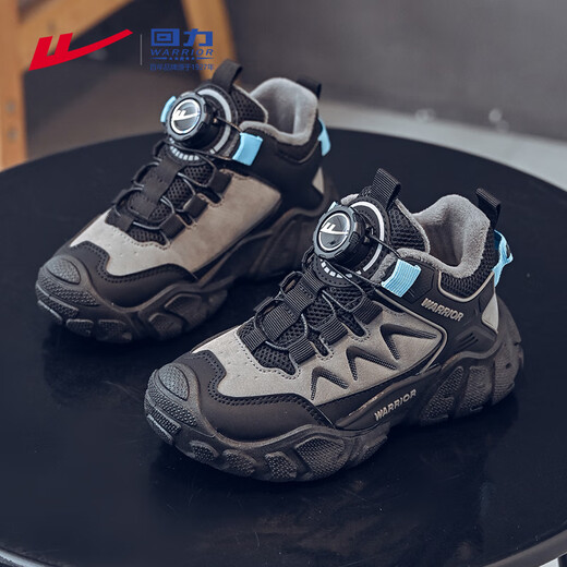 Warrior children's shoes, boys' cotton shoes, velvet warm winter casual shoes, children's cotton sneakers WZ-B071L black/grey 35