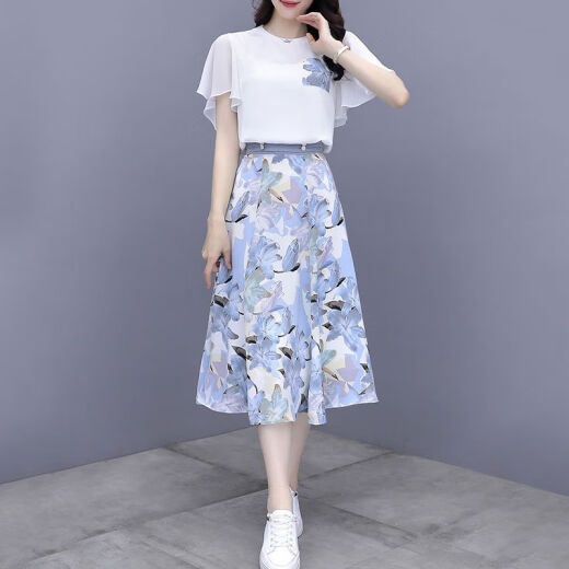 
YOEKBIRD French sweet chiffon dress for women in summer 2025 new temperament waist-hugging floral skirt two-piece set 9767# yellow original spot set S