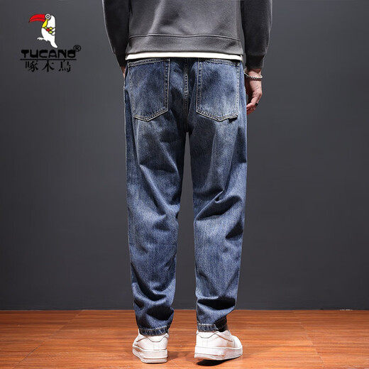 Woodpecker (TUCANO) trendy jeans men's autumn and winter 2025 new straight loose plus size casual small foot long pants Harem pants RYD1-1017 blue 31 (waist circumference two feet four)