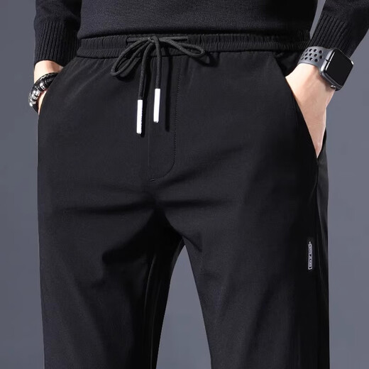 Pantalones casuales de pájaros carpinteros para hombres Pantalones sueltos rectos con 2024 pantalones deportivos de primavera y otoño para hombres negros 31 [sugerido 120-130Jin [Jin equivale a 0.5 kg]]