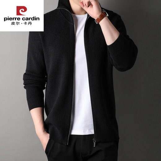 皮尔卡丹（pierre cardin）针织外套男士秋季韩版翻领羊毛衫上衣高端休闲拉链开衫毛衣男 87558深咖啡 3XL （165-185斤）