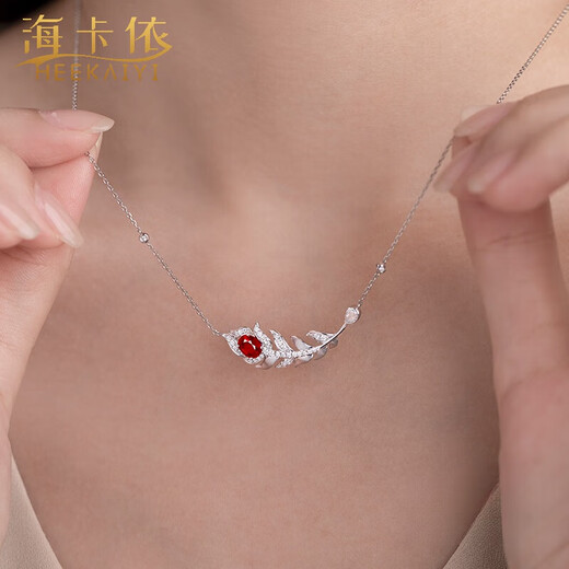 Haikai Necklace Women's Ruby Necklace Luxury Jewelry Chinese Valentine's Day Birthday Gift for Wife and Girlfriend 87 Points Pigeon Blood Ruby Necklace