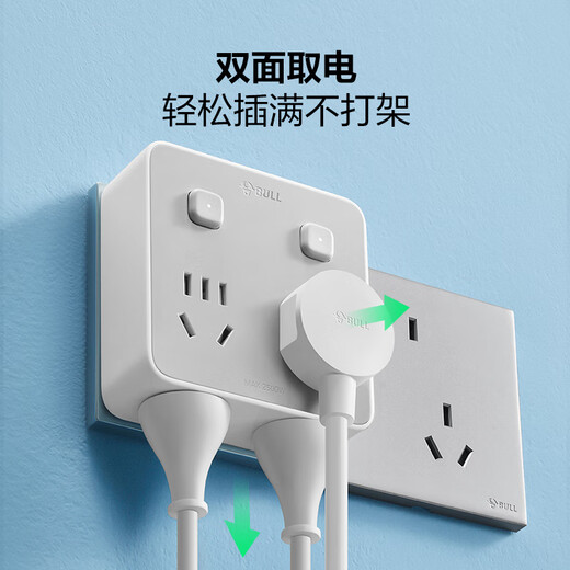BULL socket converter one turn to multiple wireless plug strip usb multifunctional expansion socket high power air conditioner water heater type 86 | one turn four | separate control | sliding GN-93023S