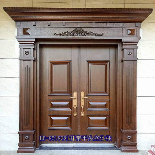 Xinjiamei Villa Gate ländliche Eingangstür Sicherheitstür Eingangstür Doppelter offener Innenhof Aluminiumtür Zinkeisen-Legierung Imitation Kupfertür AT-753 Doppelöffnungs-Türkopfsäule