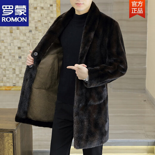 ROMON double-sided fur all-in-one coat for men, mid-length suit collar windbreaker, men's winter thickened and warm mink velvet coat 3217 white long M about 90~115Jin Jin equals 0.5kg can be worn