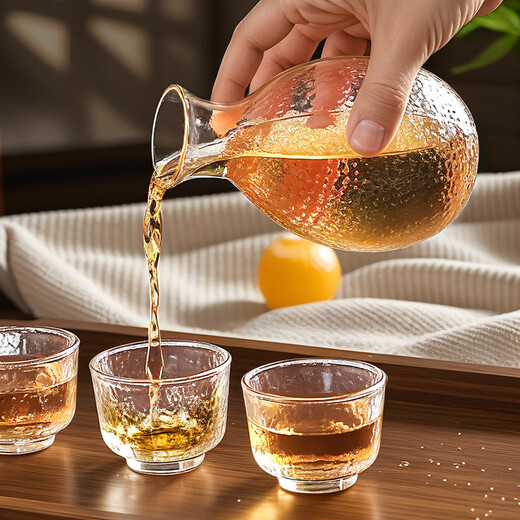 CLITON handmade gold-edged hammered Japanese sake cup and pot set wine dispenser rice wine warmer gift box 6-piece set