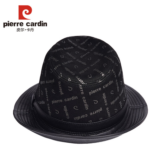 Pierre Cardin Genuine Leather Hat Men's Middle-aged and Elderly Casual Retro Jazz Hat Outdoor Versatile Gentleman Hat Sheepskin Black Medium XL (57-58cm)