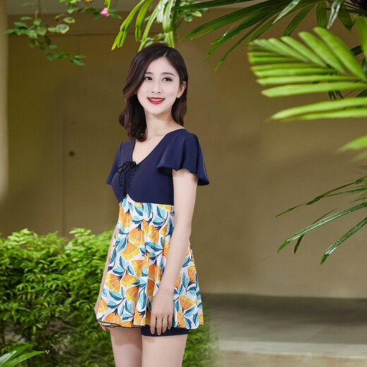 
Dai Dai swimsuit women's one-piece dress style conservative flat angles covering the belly to make you look slim and fat MM bathing in hot spring middle-aged and elderly mothers 9903 hidden blue pink flower (toilet style) 3XL (recommended weight 120-140 Jin [Jin equals 0.5 kg])
