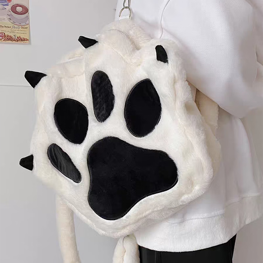 Yu Dingfu Plush Backpack Female Kitten Claw Girly Heart School Bag Large Capacity Student Backpack Cartoon Japanese Soft Girl Pain Bag White