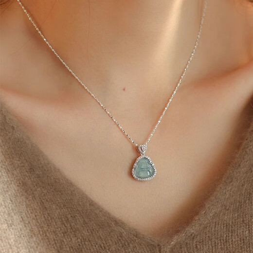 Yin Muchi Jade Buddha Silver Necklace for Women Light Luxury Niche Clavicle Chain Pendant Practical Valentine's Day Birthday Gift for Wife 925 Silver Jade Buddha Necklace Certificate + Gift Box L2223