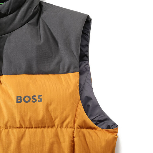 雨果博斯（HUGO BOSS）男士green系列防泼水薄款鸭绒连帽羽绒服机能马甲男装 50497645 702 姜黄色灰绿色小徽标胶印 M