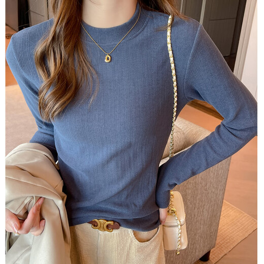 Langsha temperament bottoming shirt, new mid-collar, autumn coat, can be worn outside, brushed German velvet women's long-sleeved top