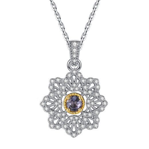 Xue Cong <Lescroft> Retro Lace Four-Leaf Clover Necklace Sterling Silver Micro-Inlaid Tanzanite Clavicle Chain Gift 400+40+40mm Three Sections Adjustable