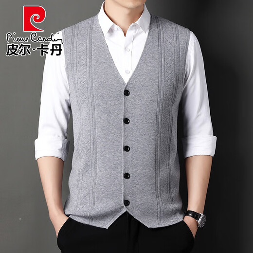 Pierre Cardin Spring y Autumn Knited Suit Cardigan Chaleco de chaleco abierto Pad Dad Men Style Hombres con vestidos de caballos Borgoña S 165