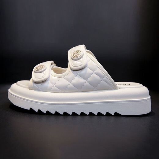 Guqian Sandals for Women 2025 Summer Wear Spea de playa de suela gruesa de alta gama para mujeres Velcro Sandalias de un botón para mujeres 6628 metros blancos 37 (235 mm)