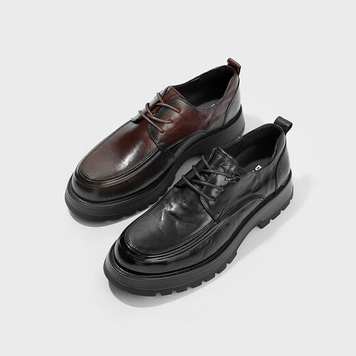 [90% new] Belle pleated business leather shoes for men 24 spring new cowhide thick-soled formal shoes A1422AM4 black-single 42
