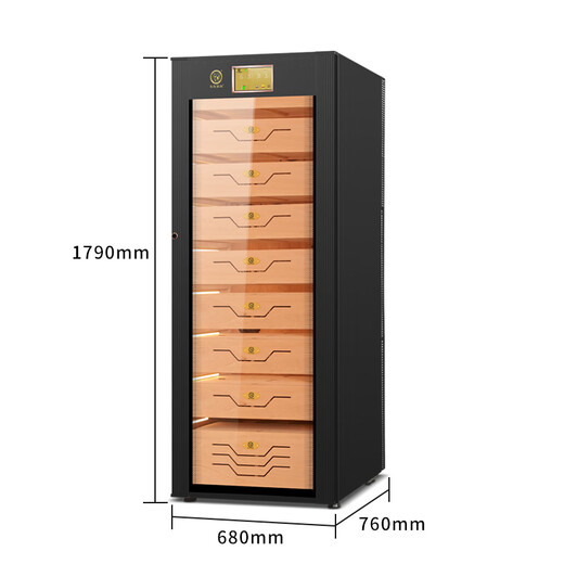 Bulldog cigar cabinet, constant temperature and humidity, humidification, eggplant cultivation, humidity control, ammonia removal, red wine compressor, WiFi solid wood shell, cedar wood, German fingerprint password lock, high-end divine dog VC528PLUS VC528PLUS divine dog with fingerprint password lock WiFi+ black