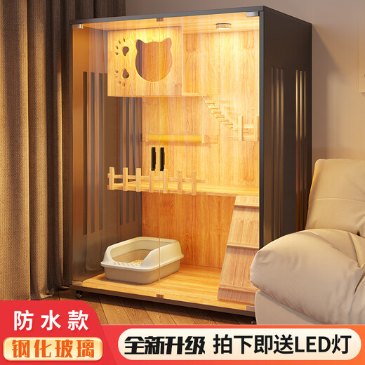 Cat cage villa, super large free space, household cat cage, indoor two-story, cat luxury cathouse, solid wood cat B2 waterproof model: 90X60X90CM, thickened 1.2cm, master installs it on the door
