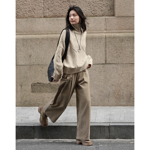 Demana fashionable rhombus textured autumn and winter basic simple warm high-neck casual lazy sweater