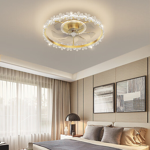 Lampe 8 Kristallventilator Licht Luxus postmodernes einfaches Schlafzimmer Esszimmer Deckenleichter Haushalt stille unsichtbare Lüfter Licht Gold + Weiß 12004 Modell [55*13 cm] Wuji
