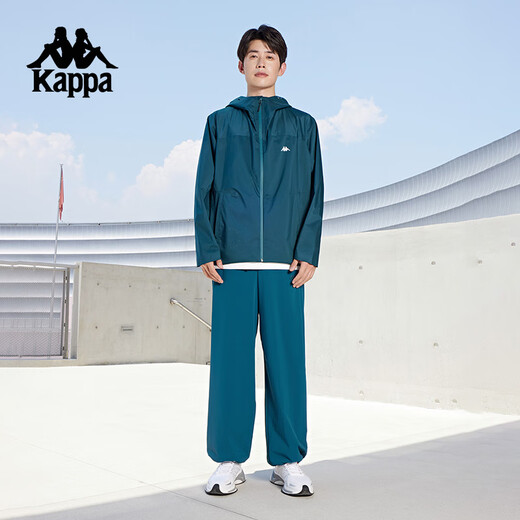 卡帕（Kappa）背靠背防泼水防风衣户外运动外套男连帽夹克休闲上衣潮 青藤绿-3937 2XL