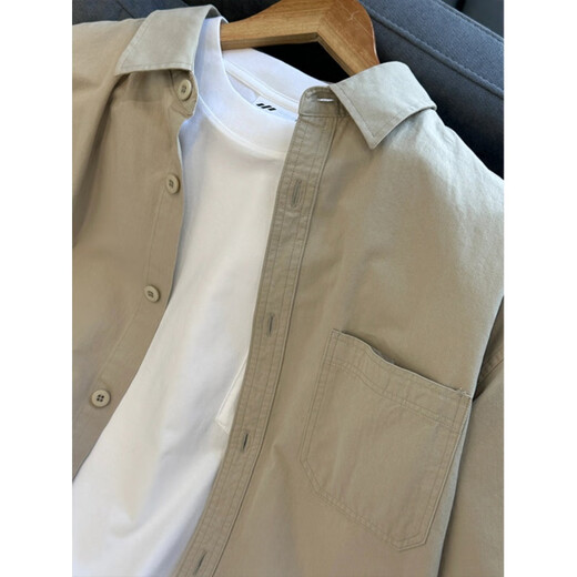 nasawassup衬衫男款感痞帅外套休闲百搭宽松上衣男装2025秋季工装长袖衬衣潮 卡其色C53 ZS L 【建议110-130斤】