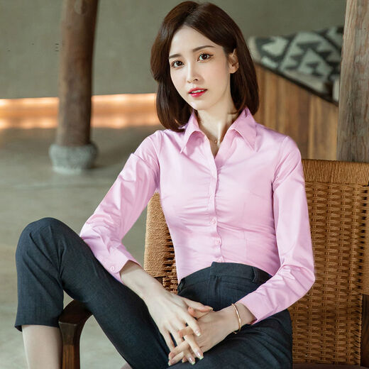 Libiji Spring and Autumn New White Shirt Women's Long Sleeve V-neck White Shirt Western Style Professional Workwear Formal Blue Work Clothes White V Long Sleeve XL115-130Jin Jin is equal to about 0.5 kg