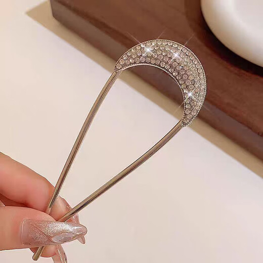 Zhuo Keke rhinestone high-end u-shaped hairpin for women new ancient style hairpin Chinese daily hairpin zhan hairpin u-shaped clip hairpin summer golden crescent full diamond U-shaped hairpin