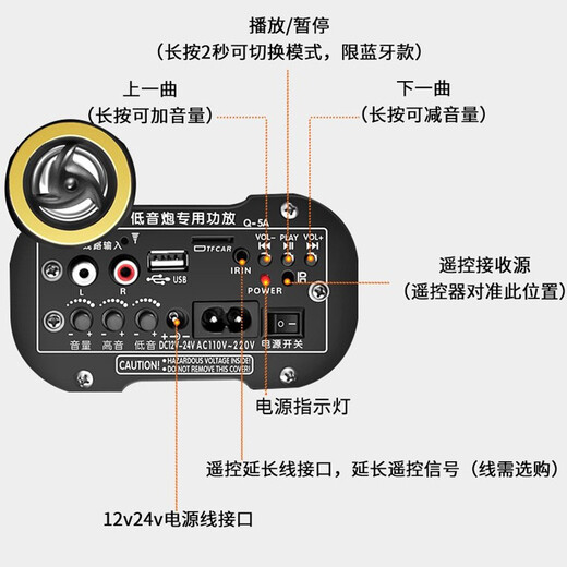 SAST portable car Bluetooth speaker 12v24v subwoofer active car amplifier speaker computer TV mobile phone playback 5-inch speaker delivery car power cigarette lighter