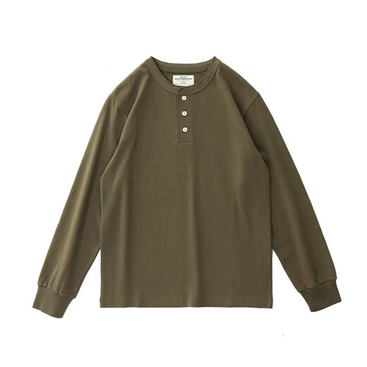 Oyati Autumn and Winter New American Casual Henley Shirt Men's Retro Simple Versatile Color Daily Long-Sleeved T-shirt Gray M