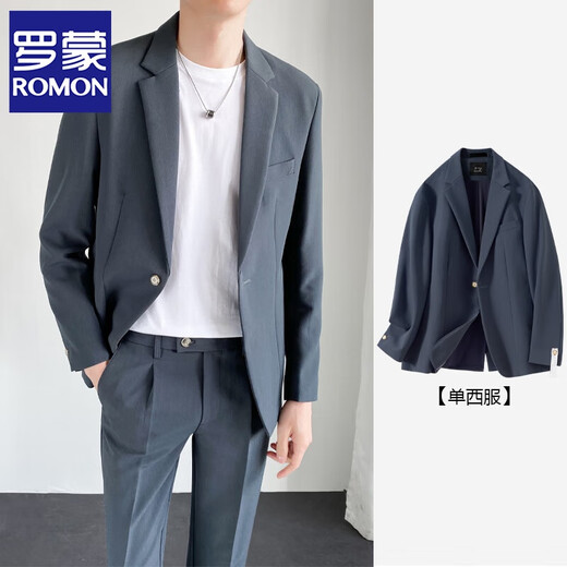 ROMON Korean style casual suit men's youth business autumn and winter handsome groom wedding small suit jacket single suit men black three-piece suit suit + pants + T-shirt XL