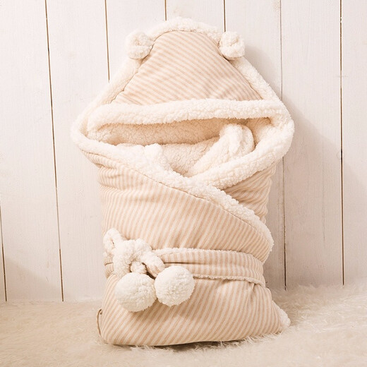 Qi Le Rongrong baby blanket newborn autumn and winter thickened blanket male and female baby anti-jump swaddle newborn supplies warm plus blanket pure cotton delivery room wrap outing small quilt khaki 100*100cm