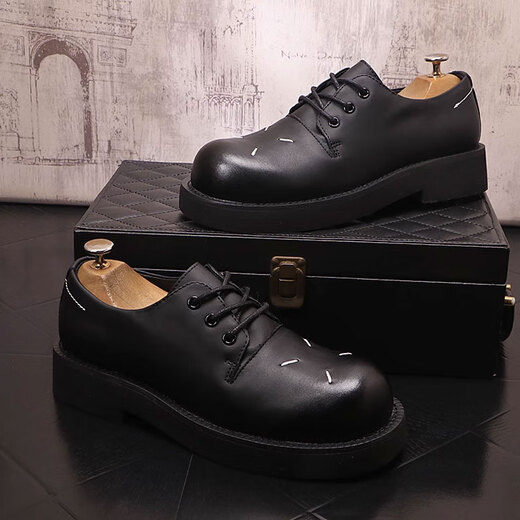 Ydl.Laort Spring and Automne Shoes en cuir à grande tête épaisses, motif de crocodile décontracté de style punk, chaussures pour hommes personnalisées, cuve de vache et tête ronde rétro littéraire 15913 HEAD METAL 39