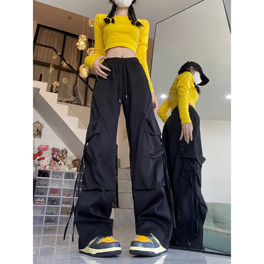 
7 high street workwear casual pants for men and women in summer loose straight couple trousers design with wide-leg men's pants NYNZ-687 plus fleece black 2XL [Suggest weight 125--140Jin [Jin equals 0.5 kg]]