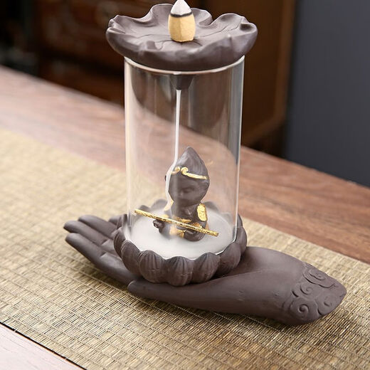 American and foreign new Chinese Zen backflow incense burner, glass cover, windproof, indoor home decoration, sandalwood, agarwood, smoke, Pixiu base-God of Wealth 60 pieces mixed floral + 70C