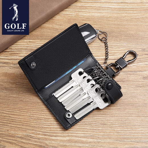 Golf (Golf) Top -Layer Cowide Key Bag für Männer Suspension Hook Independent Auto Schlüsselposition Freier Business -Tasche für Freunden Geschenk Schwarz