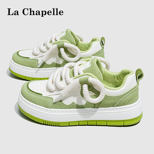 La Chapelle women's shoes, white shoes, women's four-season new style ins design, versatile casual shoes, thick sole sports women's shoes, rice green B695 35