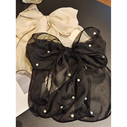 Mrs win 2025 new high-end oversized bow ponytail clip headdress hair clip female back head internet celebrity spring clip hair card apricot color A03-104