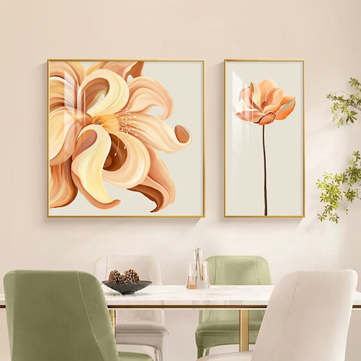 Pintura de pared de dormitorio de flores simple comúnmente escrita Moderia de flores SOMBRES COOL CALINGO Sala de estar Mural dormitorio principal Pintura colgante K12119 80*80 + 40*80 Película de tela + PS Marco