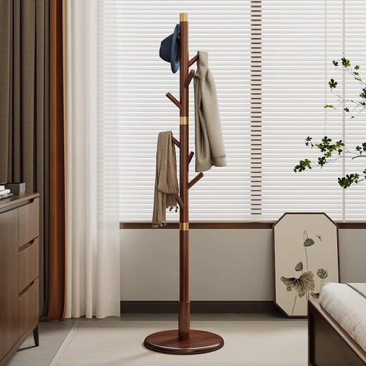 Qiyin Pavilion clothes hanger floor-standing solid wood coat rack bedroom clothes hanger floor-standing living room vertical clothes drying rod indoor bag rack