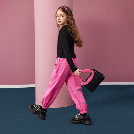 
ASK JUNIOR Girls Set Autumn Clothing Children's Hoodie Sweatshirt Casual Work Pants Sports Contrast Color Two-Piece Set Pink 170
