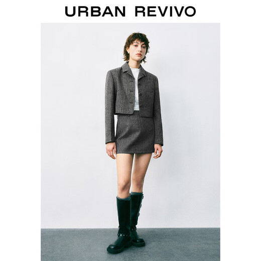 UR new autumn and winter women's gray high-intelligence buckle short suit jacket UYU140037 floral gray XS