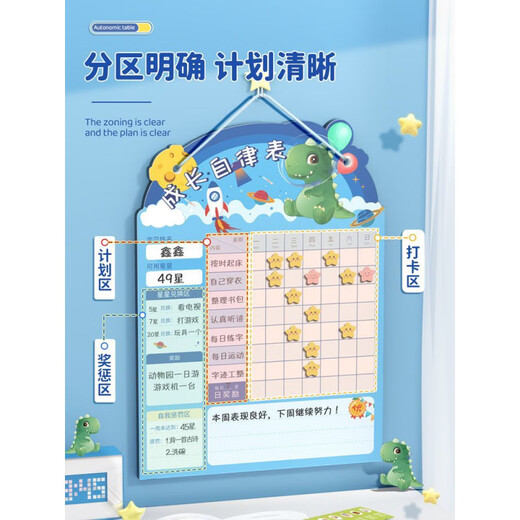 益而思儿童奖励积分墙 成长自律表奖励孩子积分卡儿童奖励记录表挂墙 【粉色独角兽】-135件套