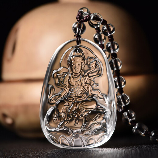 MARDOTG White Crystal Native Buddha Pendant Void Bodhisattva Amulet Men's and Women's Necklace Rabbit Manjusri Bodhisattva with Bead Chain