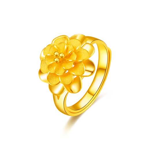 Mengjinyuan Gold Ring Peony Flower Pure Gold Ring as a Birthday Gift for Wife, About 5.4g